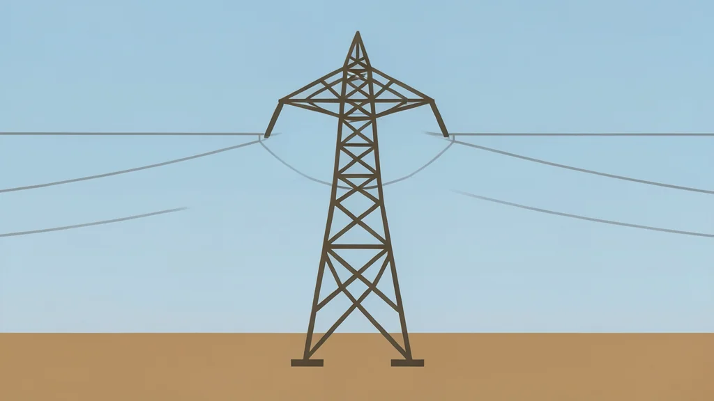 A high-voltage transmission tower standing in a dry, open landscape