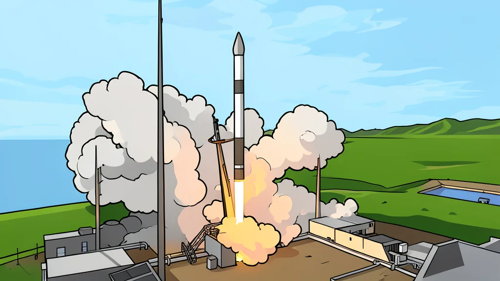 A slender white rocket standing vertically on a launch pad against a dark night sky