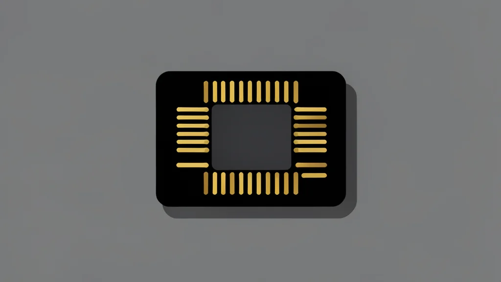A small, black rectangular circuit board with a central processing chip and gold contact pins, resting on a matte surface.