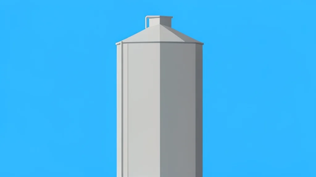 A large industrial grain silo standing against a clear sky