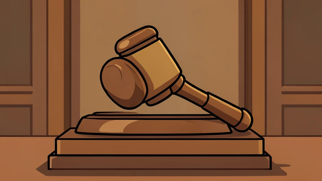 A wooden gavel resting on a sound block in a courtroom setting