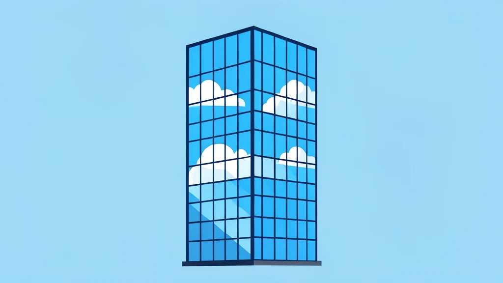 A modern glass skyscraper with a grid-like facade reflecting the sky