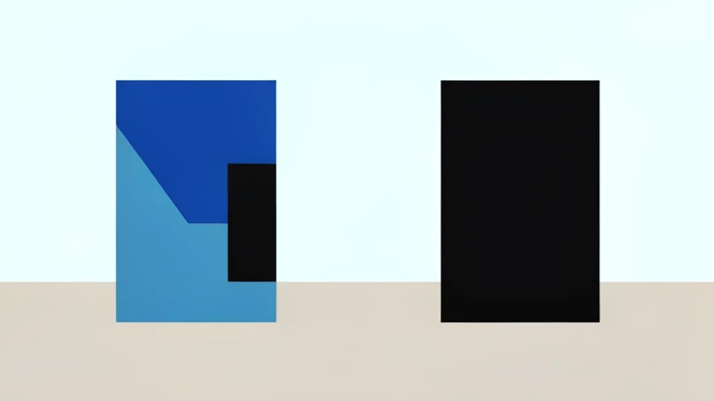 Two distinct geometric structures standing side by side on a neutral horizon, separated by a gap