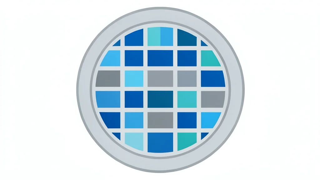 A close-up view of a silicon wafer featuring a grid of square integrated circuits.