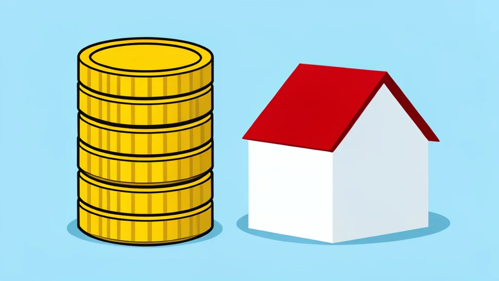 A stack of coins next to a house model