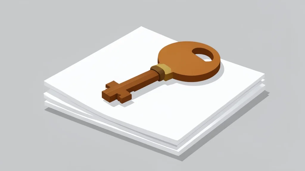 A wooden house key resting on a stack of white paper documents