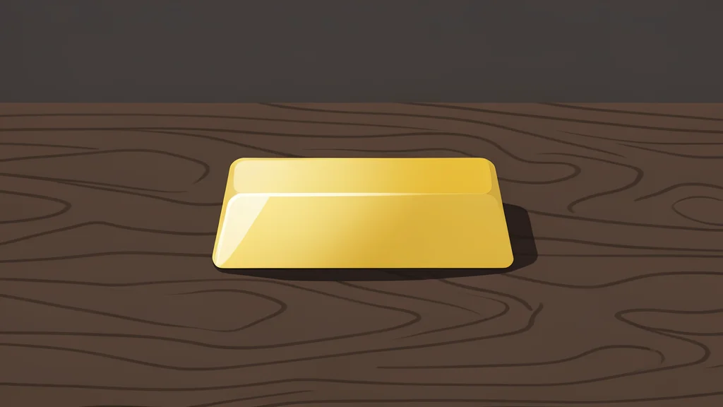 A polished gold bar resting on a dark wooden surface