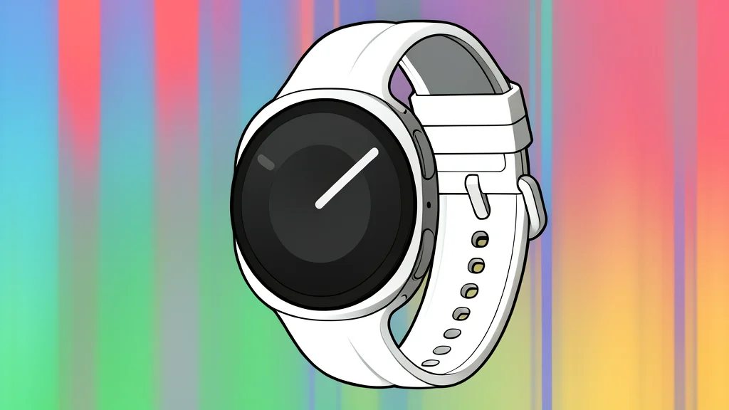 A round smartwatch face with a digital display showing a heart rate graph resting on a wooden surface next to a charging dock.