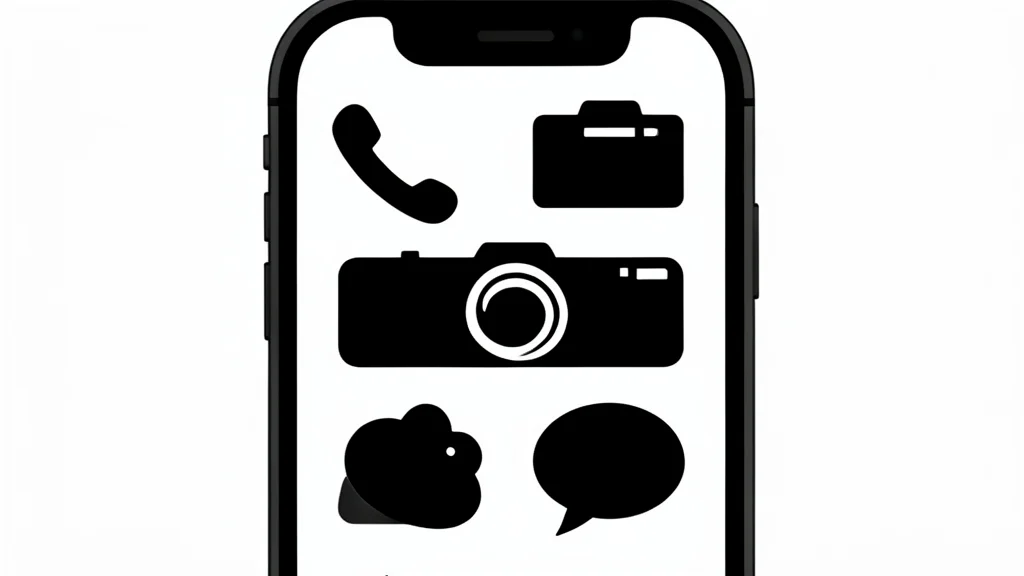 A close-up view of a smartphone screen with large, bold text and oversized icons on a clean background