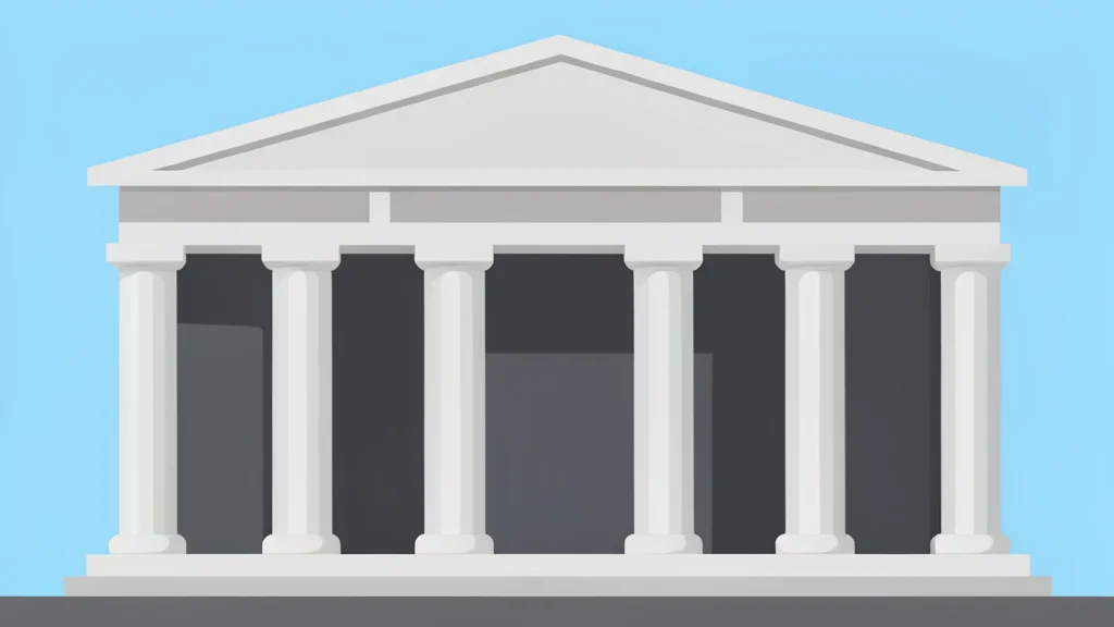 A modern government building facade with classical columns.