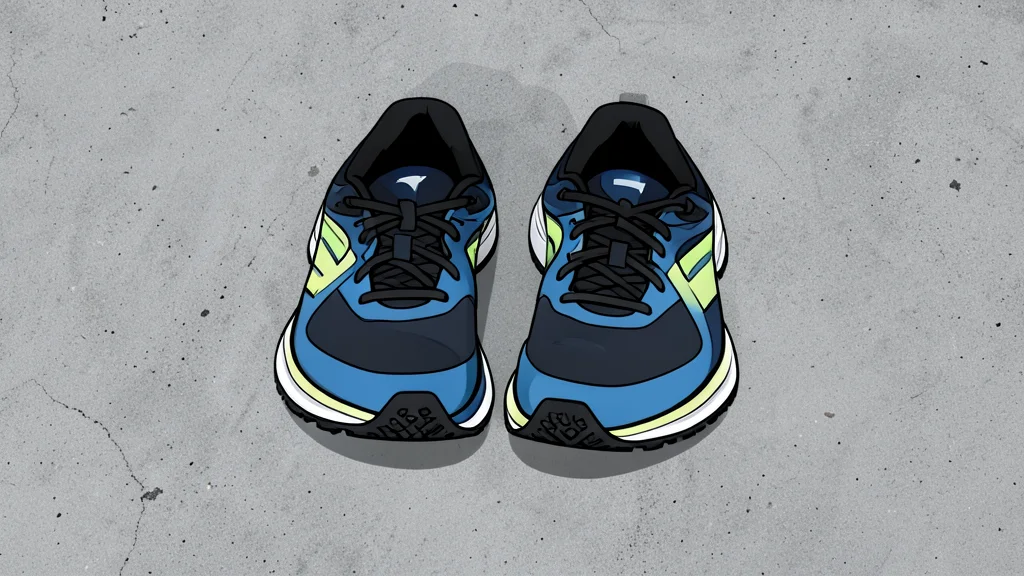 A pair of athletic running shoes resting on a concrete surface