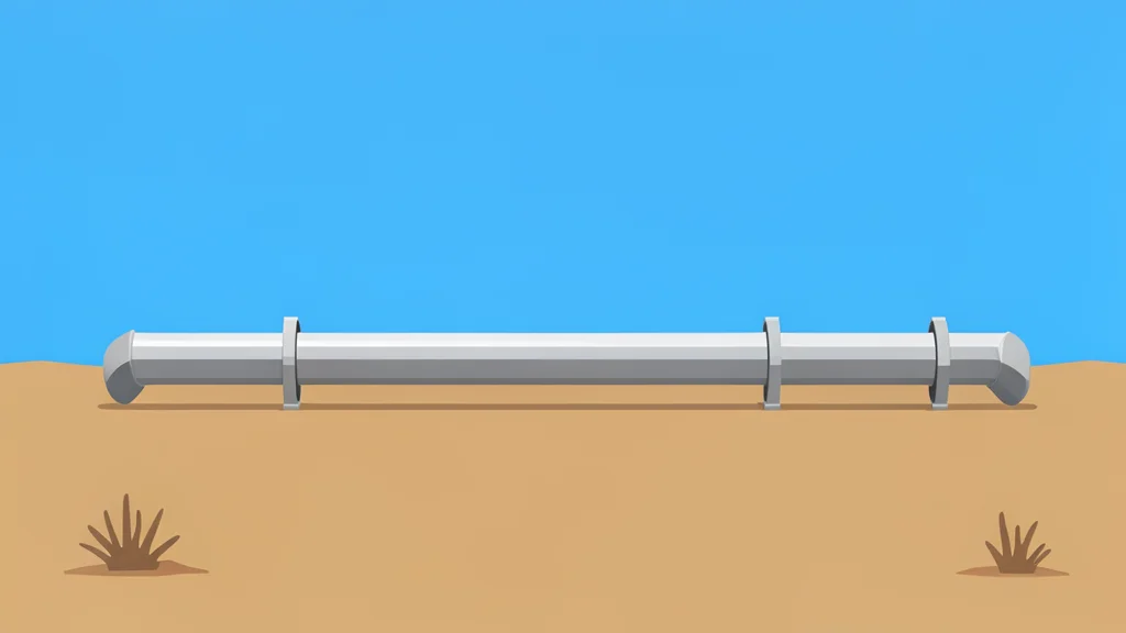 A long silver pipeline stretching across a flat arid landscape under a clear sky