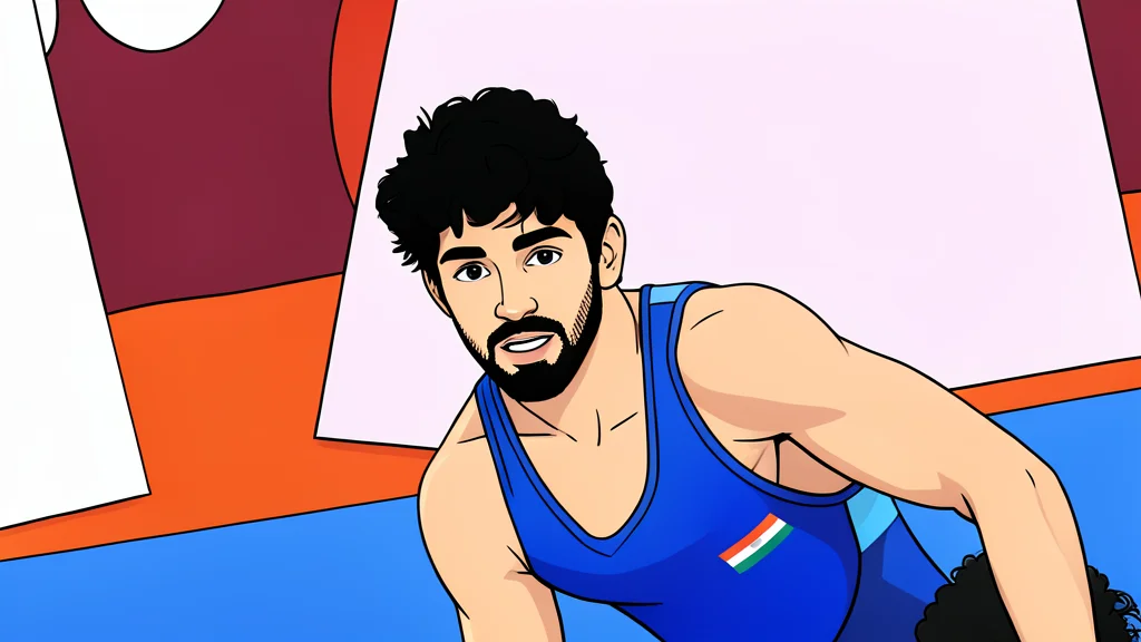 A red and blue wrestling mat with a central circular area