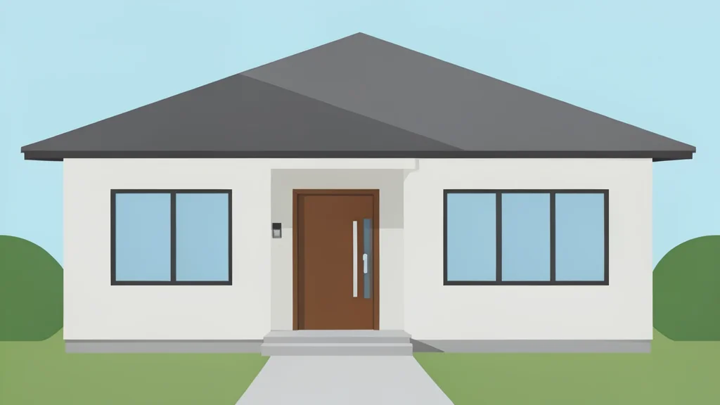 A modern suburban house exterior with a front door and windows