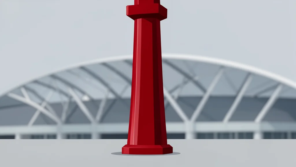 A traditional Japanese torii gate standing at the entrance of a stadium complex