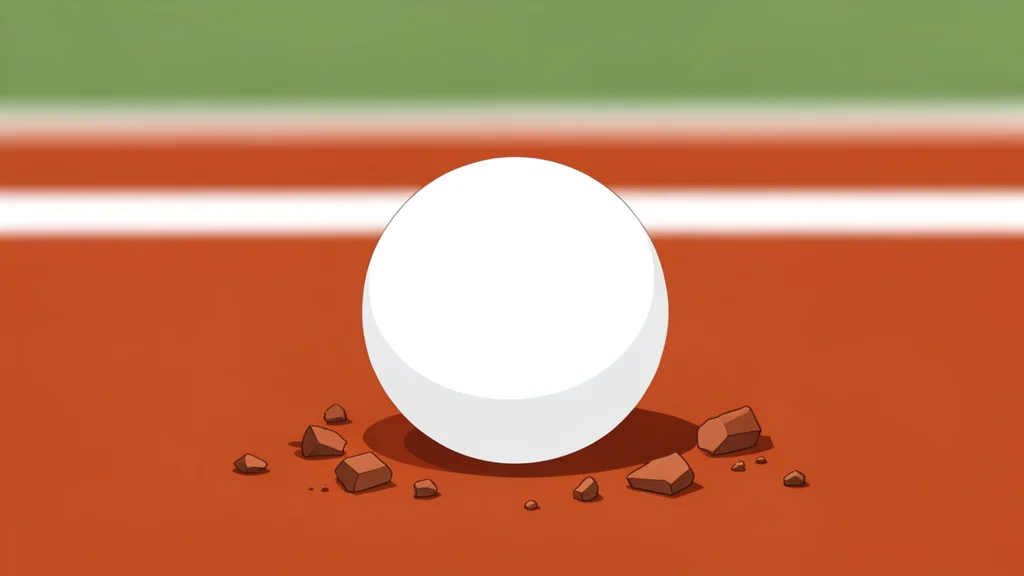 A red clay tennis court with white boundary lines and a net stretched across the center