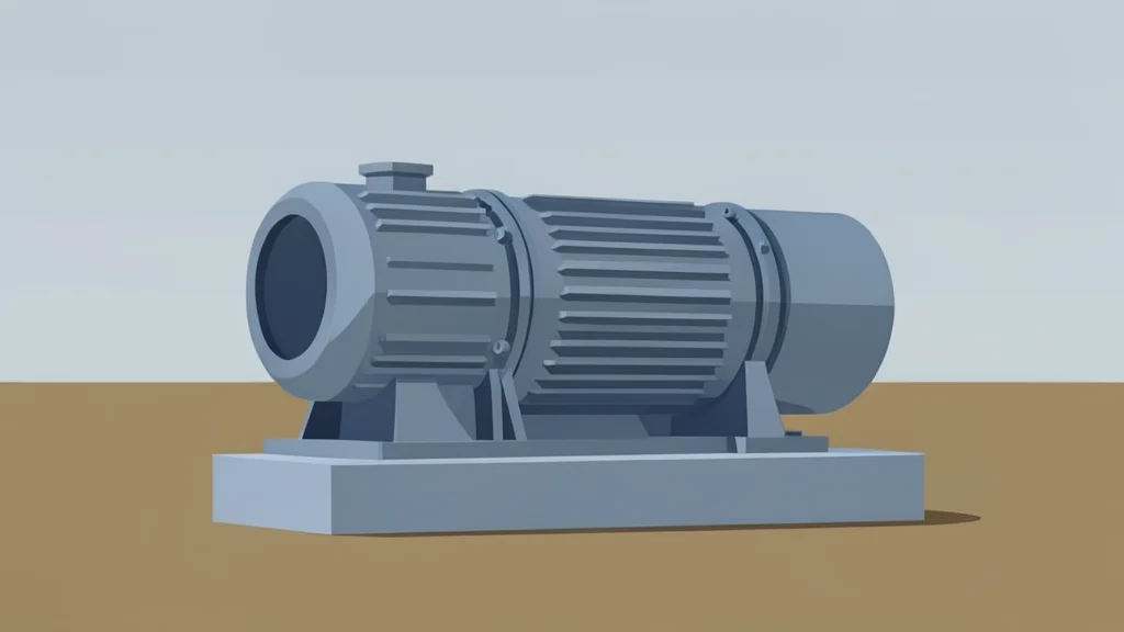 A large industrial gas turbine engine sitting on a concrete foundation in an open field