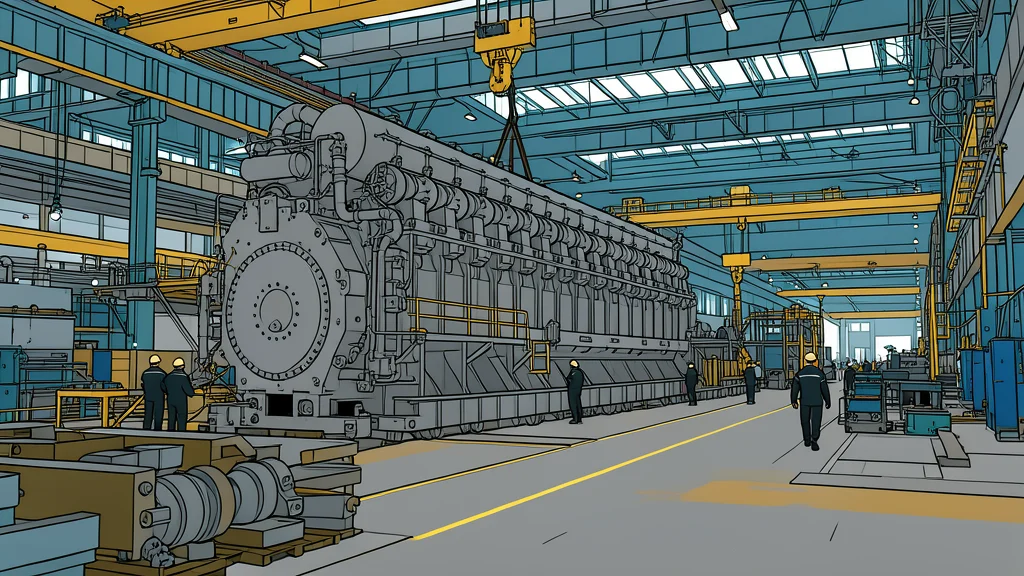 A large industrial gas turbine engine situated in an open-air facility