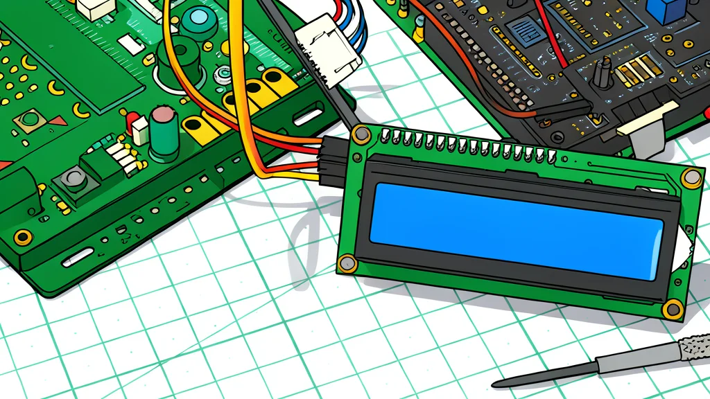 A small green circuit board with a black chip sits on a wooden surface next to a white power adapter.