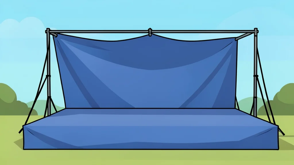 A makeshift stage constructed from fabric and plastic sheets in an open-air space