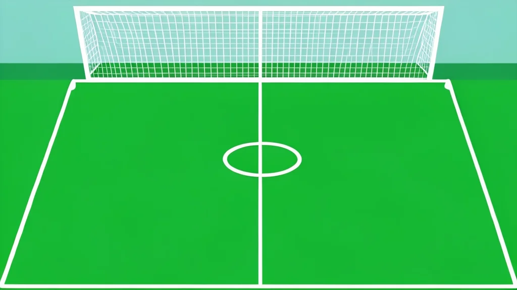 A lush green football pitch with white boundary lines and a goal net in the background.