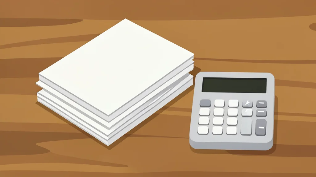 A stack of government bonds and a calculator on a wooden desk.