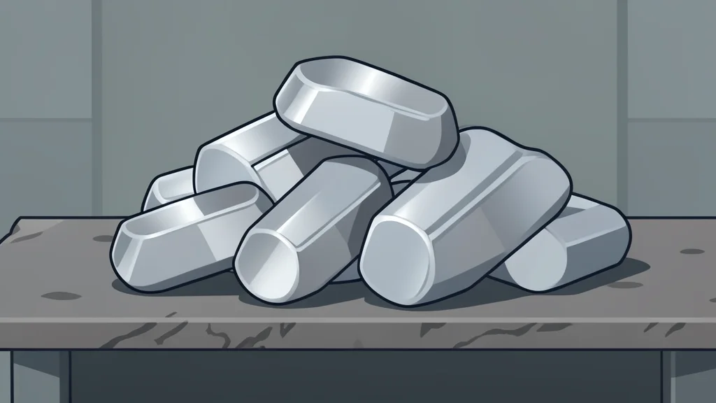 A pile of shiny, metallic ingots resting on a rough industrial workbench