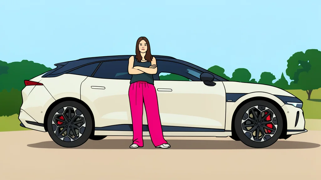 A compact electric hatchback parked on a quiet suburban street with a charging cable connected to a wall box