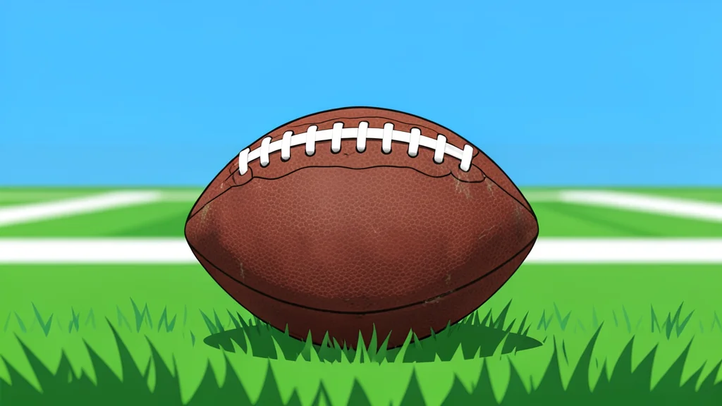 A wide-angle view of a green football field with white yard lines stretching toward a distant horizon under a clear blue sky.