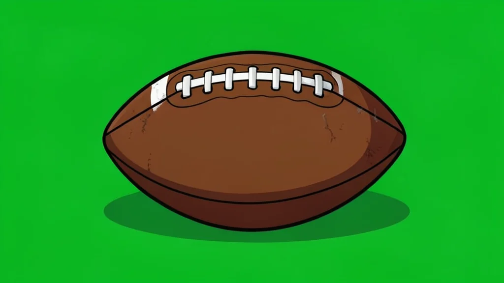 A worn leather football resting on a green grass field