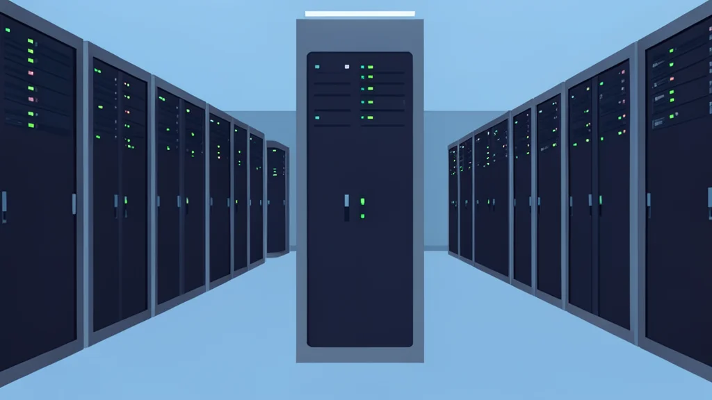 A vast, modern server room with rows of tall, dark cabinets and blinking status lights