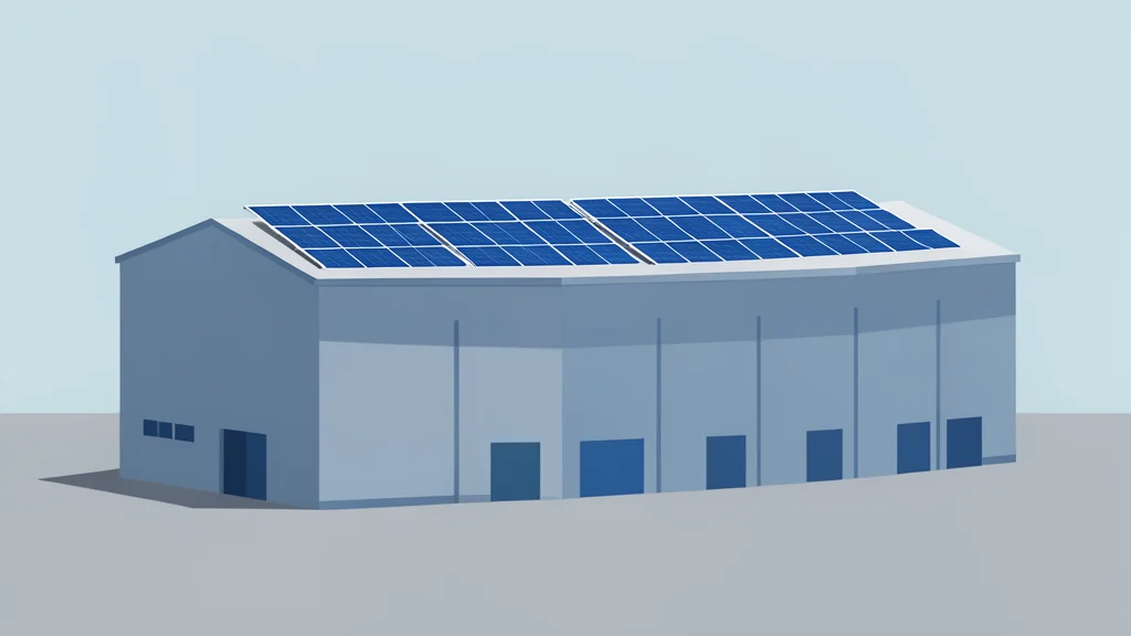 A large industrial factory building with solar panels on the roof