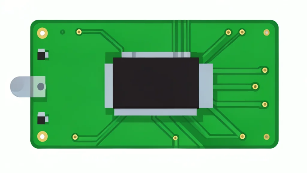 A close-up view of a green circuit board with a small rectangular connector slot and a black storage stick inserted into it