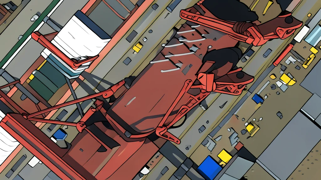 A large red-hulled ship under construction in a shipyard, featuring a massive internal hangar structure and a smaller deck hangar near the bow.