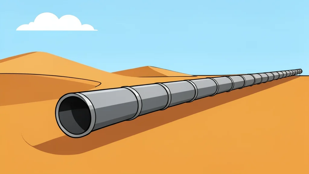 A long pipeline stretching across a desert landscape