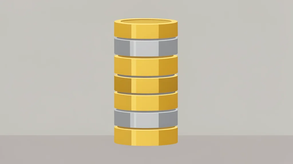 A tall, stable stack of cylindrical gold and silver coins resting on a flat surface