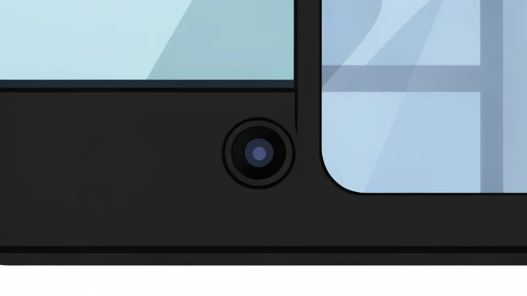 A smartphone camera lens reflecting a blurred human silhouette