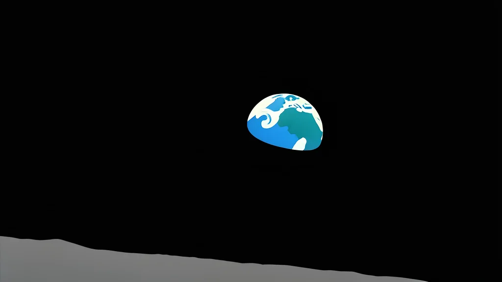 A grey, cratered lunar surface under a star-filled black sky