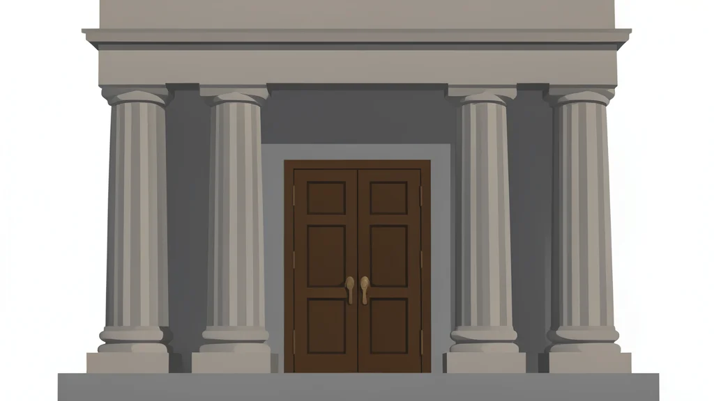 A large, traditional bank building with tall stone columns and a heavy bronze door