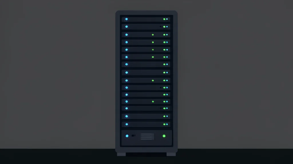 A server rack with blinking status lights in a dark room
