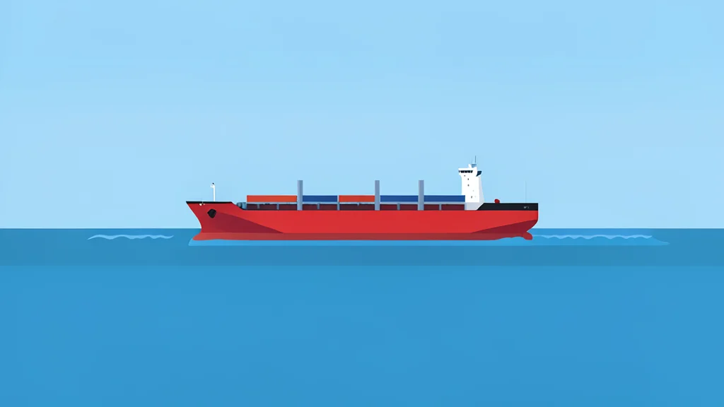 A wide, calm stretch of sea with a large cargo ship moving through the water