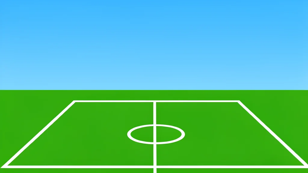 A green grass football pitch with white boundary lines under a clear sky