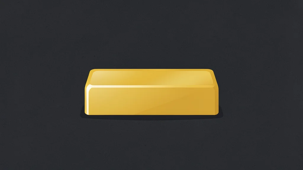 A single, polished gold bar resting on a dark, textured surface