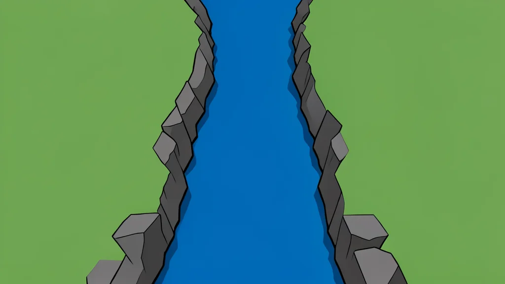 A narrow, rocky strait connecting two large landmasses with deep blue water flowing through the center