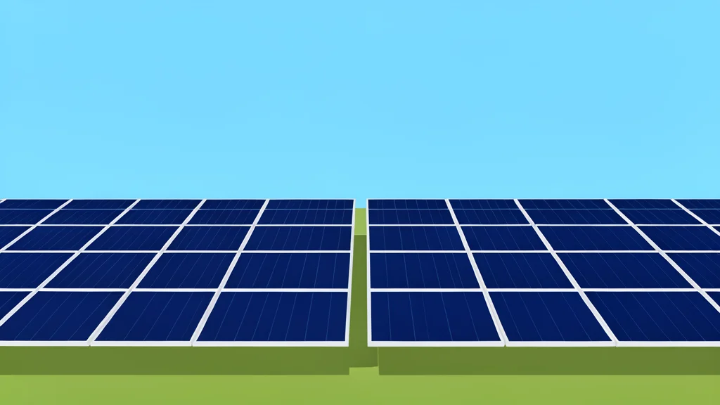 A field of dark blue photovoltaic panels arranged in rows under a clear sky