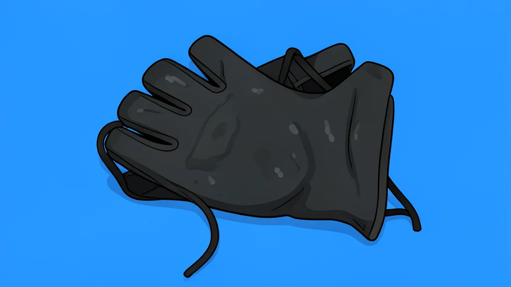 A pair of black leather grappling gloves resting on a blue mat