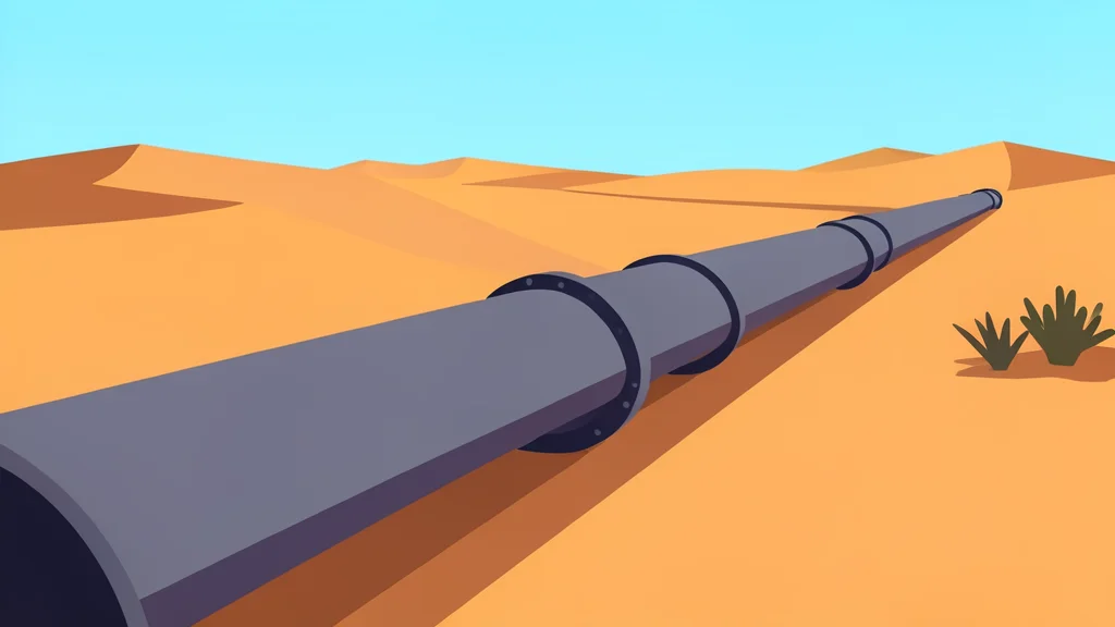 A long pipeline running through a desert landscape