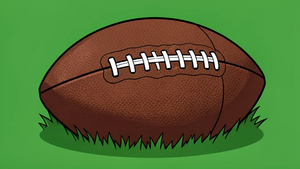 A flat-vector illustration of a green football field with white yard lines and distant goalposts.