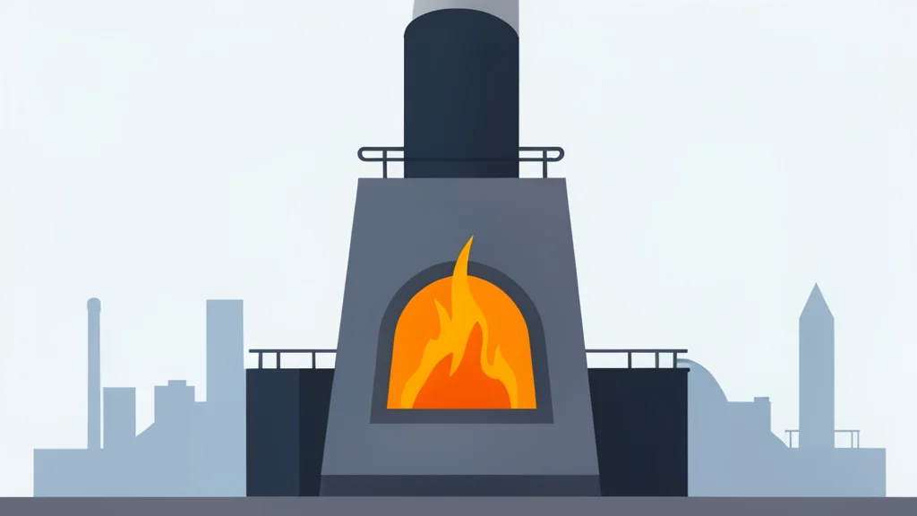 A large industrial furnace with glowing orange molten metal inside