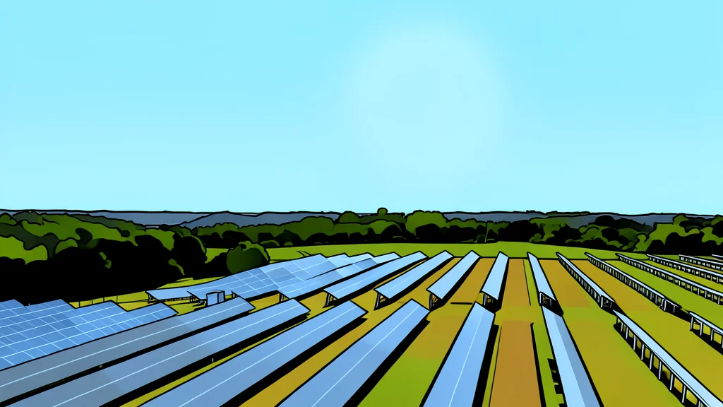 A flat-vector illustration of solar panels on an industrial roof adjacent to cylindrical gas tanks